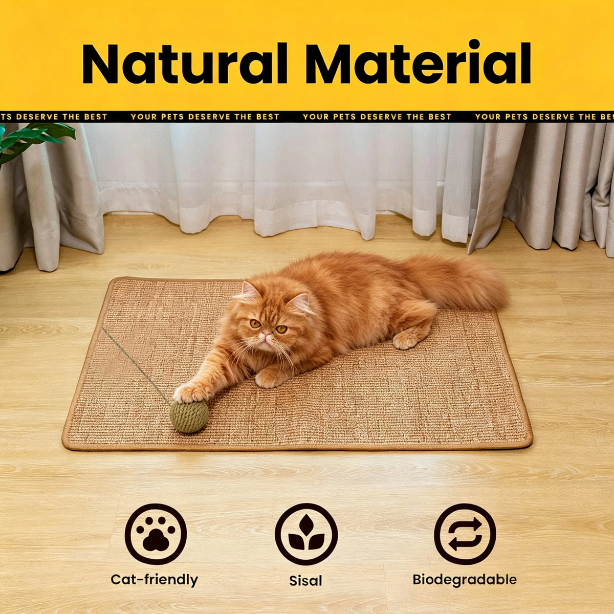 Natural Sisal Cat Scratcher Mat Cat Scratch Mats Horizontal Cat Floor Scratching Pad Rug Protect Couch Carpets Cat Paw Training