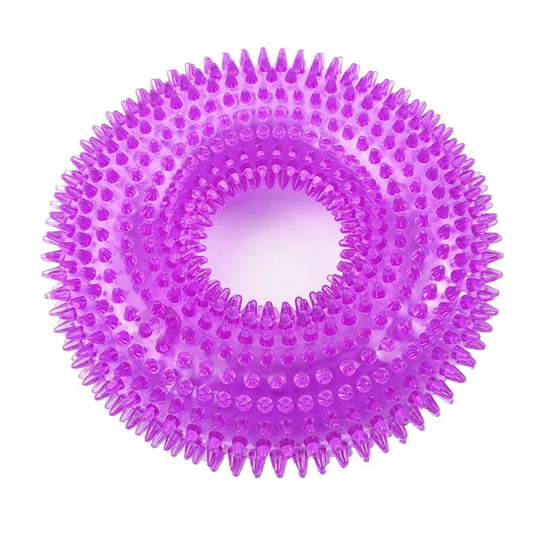 Durable Squeaky Tpr Dog Chew Toy With Spiky Ring Texture Teeth Cleaning And Grinding Tire Toy For Dogs Non Toxic Pet Molar Toy
