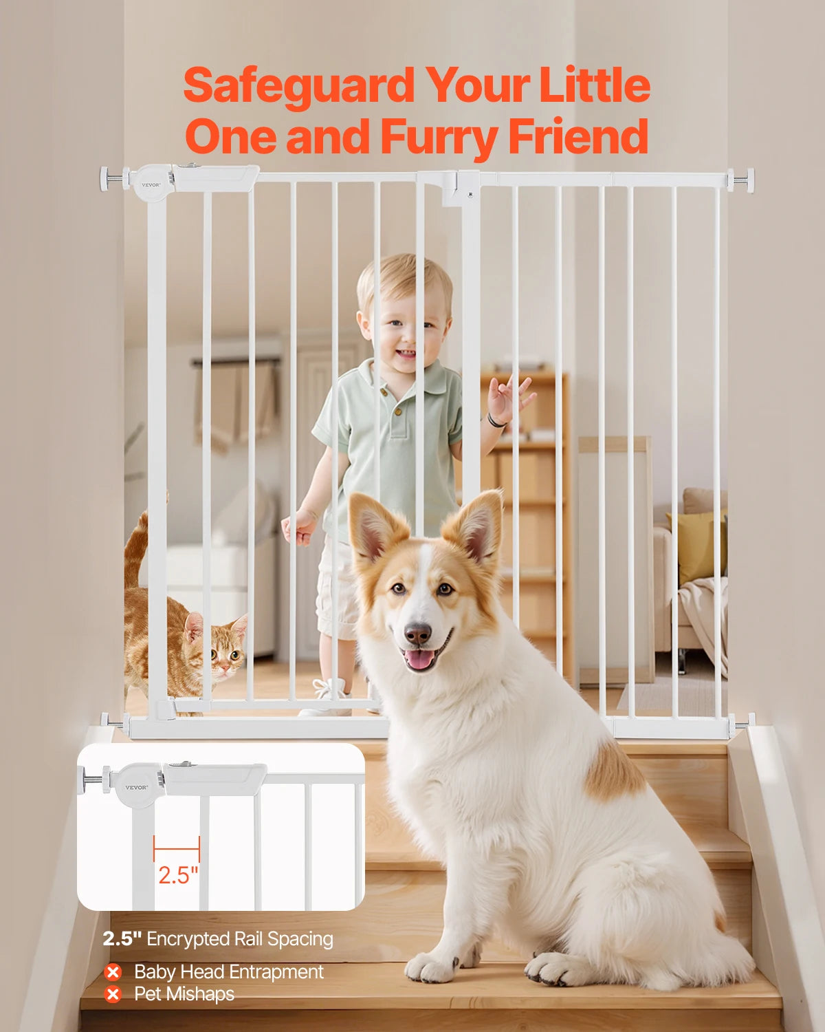 Dog Gate Easy Step Walk Thru Child Pet Security Pressure Mount Kit Wall Cups Doorways