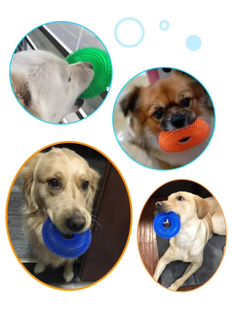 Durable Squeaky Tpr Dog Chew Toy With Spiky Ring Texture Teeth Cleaning And Grinding Tire Toy For Dogs Non Toxic Pet Molar Toy