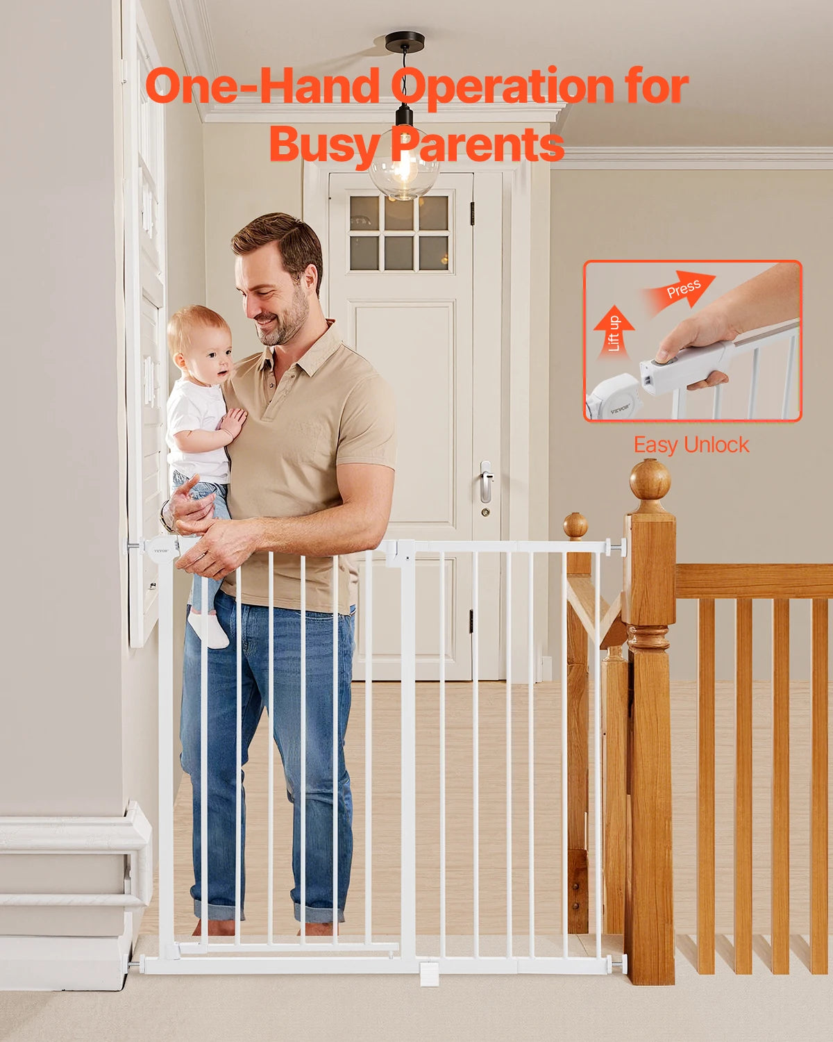 Dog Gate Easy Step Walk Thru Child Pet Security Pressure Mount Kit Wall Cups Doorways