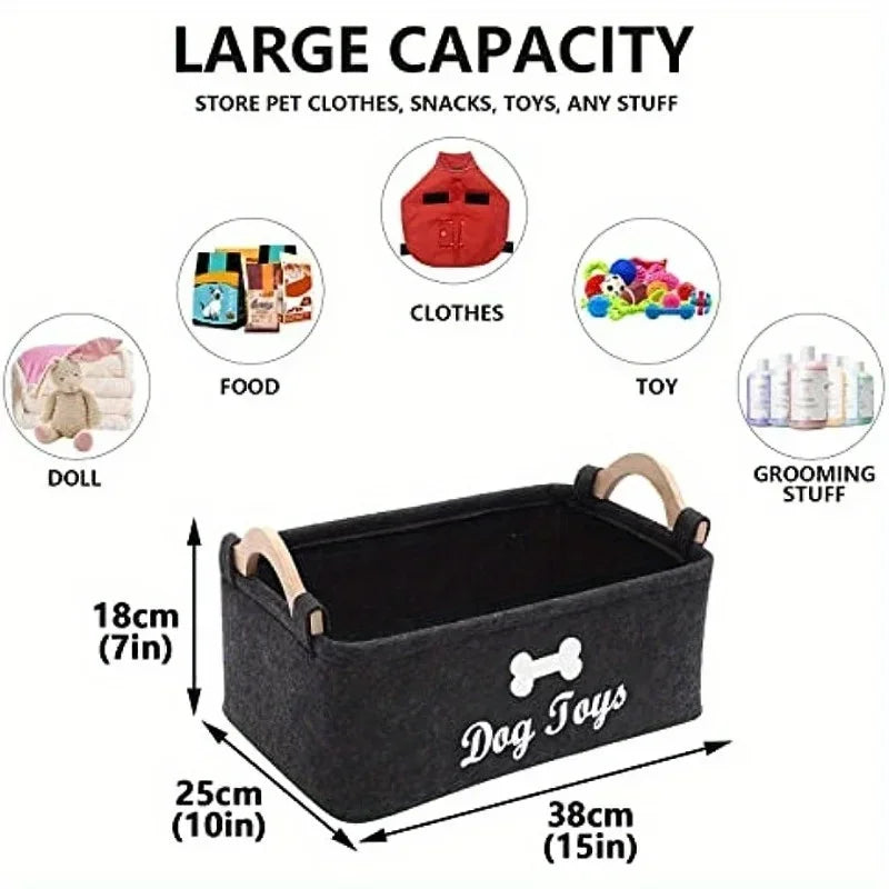 Stylish Felt Pet Toy Storage Basket - Durable Organizer for Cat & Dog Toys, Dirty Clothes, and Cleaning Supplies - Letter Print