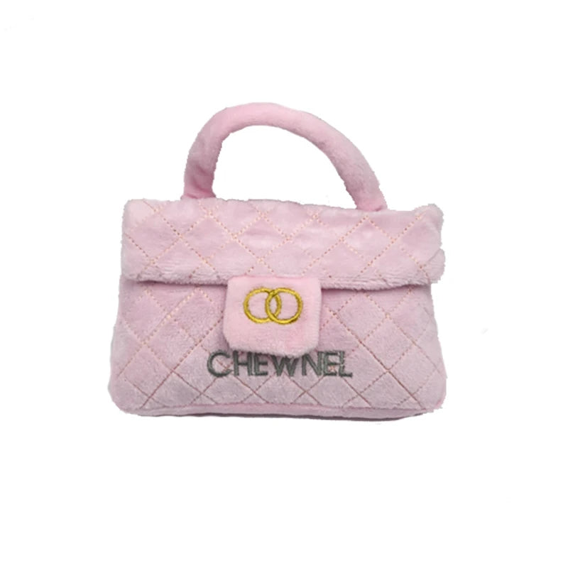 Unique Squeaky Dog Toys Fashionable Plush Designs Handbag Bone Ball Bottle Shape Pet Plush Chewing Toy